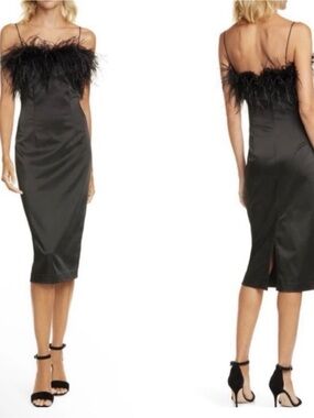 Veronica Beard Ostrich Feather Lilya Slip Dress NWT
